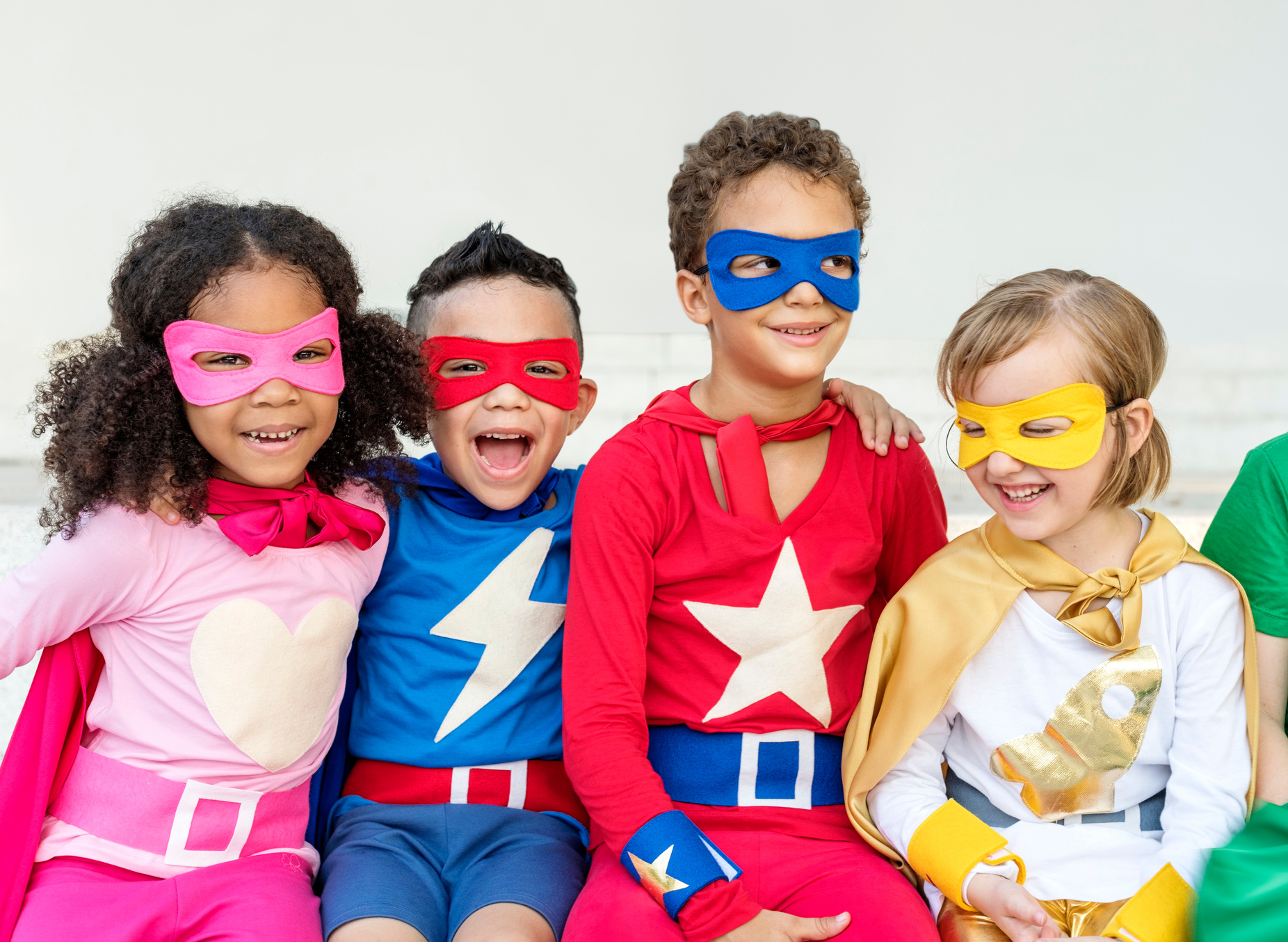 Superheroes Cheerful Kids Expressing Positivity Concept